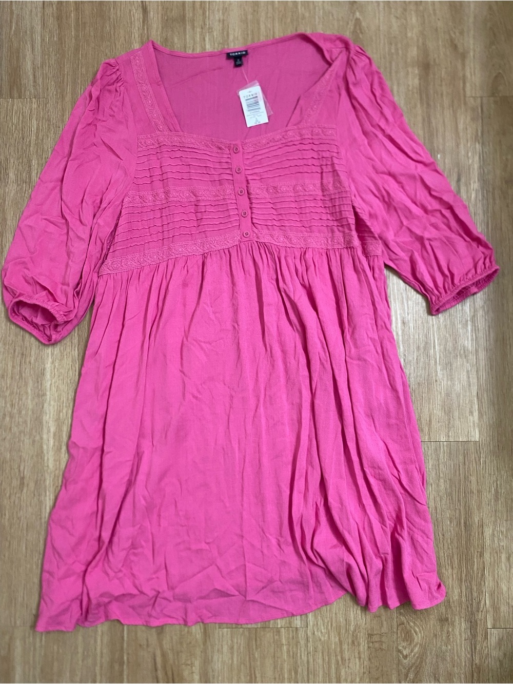 torrid Pink Square-Neck Smocked Mini Dress with Puff Sleeves - Picture 3 of 8